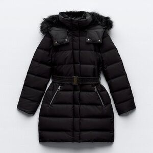 ZARA FAUX FUR HOODED DOWN PUFFER JACKET